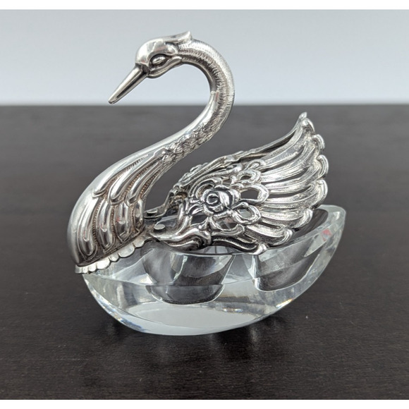 Sterling Silver & Crystal Swan Salt Pepper Cellar Articulated Raimond W. Germany - Picture 3 of 15